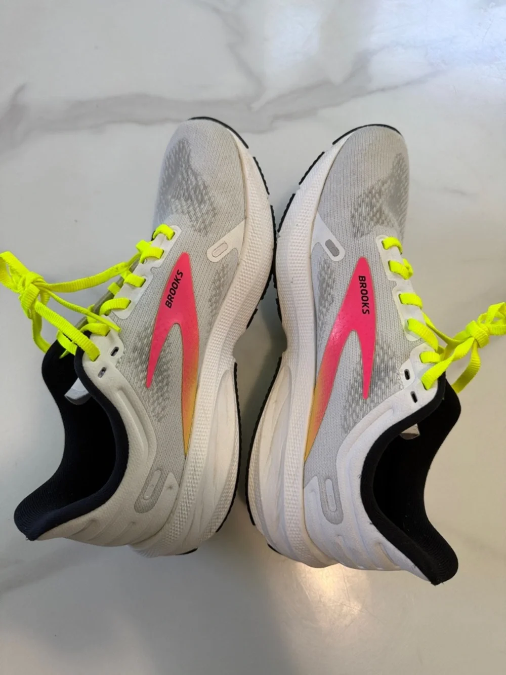 Brooks Kids Sneakers - White with Neon Yellow Laces and Pink Accent